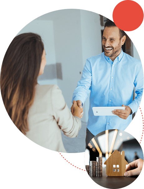 Two professionals shaking hands in a business meeting.