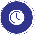 A simple blue clock icon showing time.