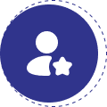 Icon of a person with a star symbol on a blue circular background.